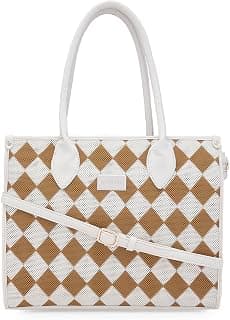 Caprese Checker Satchel Cream Stylish Handbag with Checked Pattern, smart Sleeve, Ideal for Office and Daily use