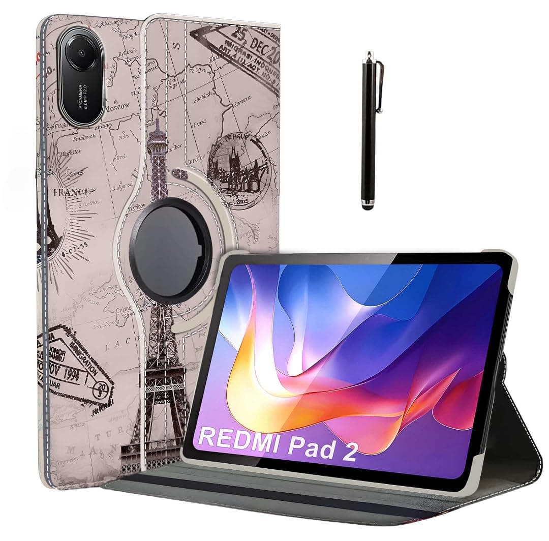 ProElite Cover for Xiaomi Redmi Pad 2 11 inch Case Cover, 360 Rotatable Smart Flip Case Cover for Xiaomi Redmi Pad 2 11 inch Tablet with Stylus Pen, Eiffel