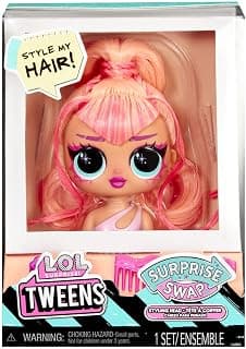 L*O*L Tweens Surprise Swap Series Neon Pink Hair with Bangs- Styling Heads with Fabulous Accessories and Great Hair - Ideal for Ages 4 and Up