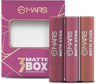 MARS Matte Box Set of 3 Lipsticks for Women | Pack of 3 Lipsticks | Matte Finish, Highly Pigmented | Smooth Glide & Long-Lasting| No Frequent Touch-ups (3x3.2 gm) (02-Peaches & Nudes)
