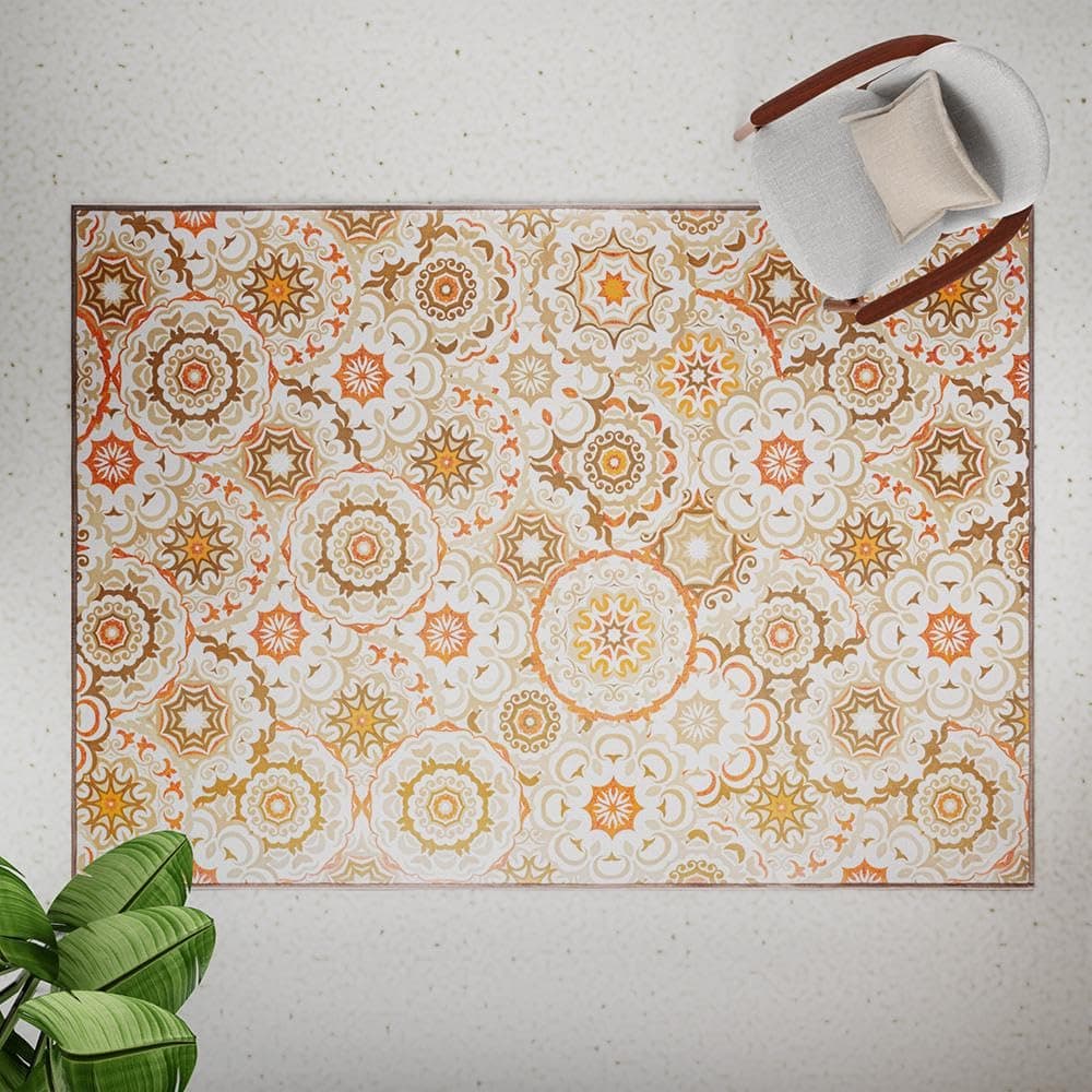Wakefit 3D Printed Carpet | Vintage Carpet Rug Runner and Carpets for Bedroom/Living Area/Home | Soft & Stylish Print on Felt | 3 x 5 feet | Polyester | Anti Skid Backing | Tracy-Beige
