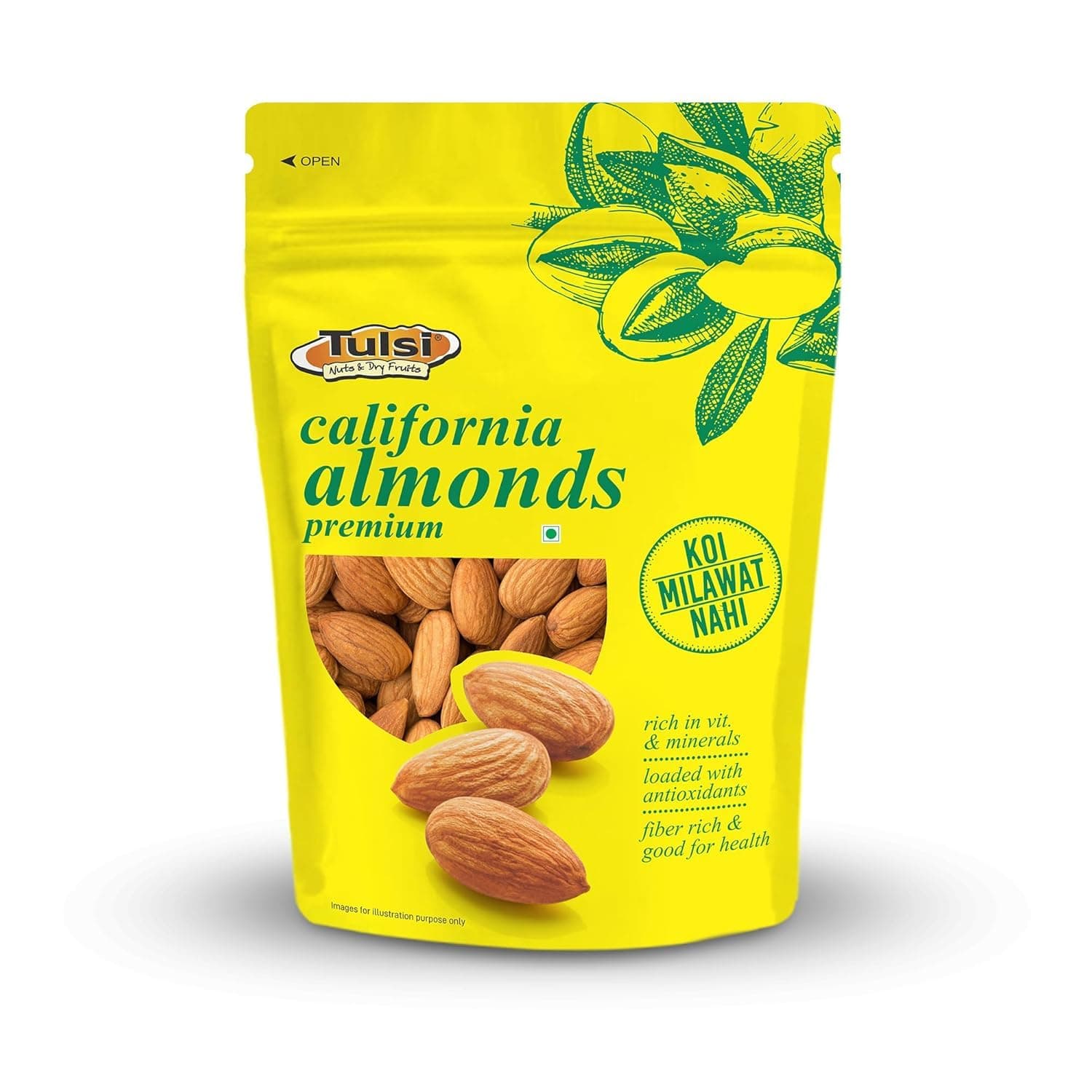 Tulsi California Almonds Premium 500g | Whole Almond | Rich in Vitamins & Minerals | Rich in Fiber | Good for Health | Loaded with Antioxidants | Nuts & Dry Fruits | Premium Badam Giri | Healthy Nuts
