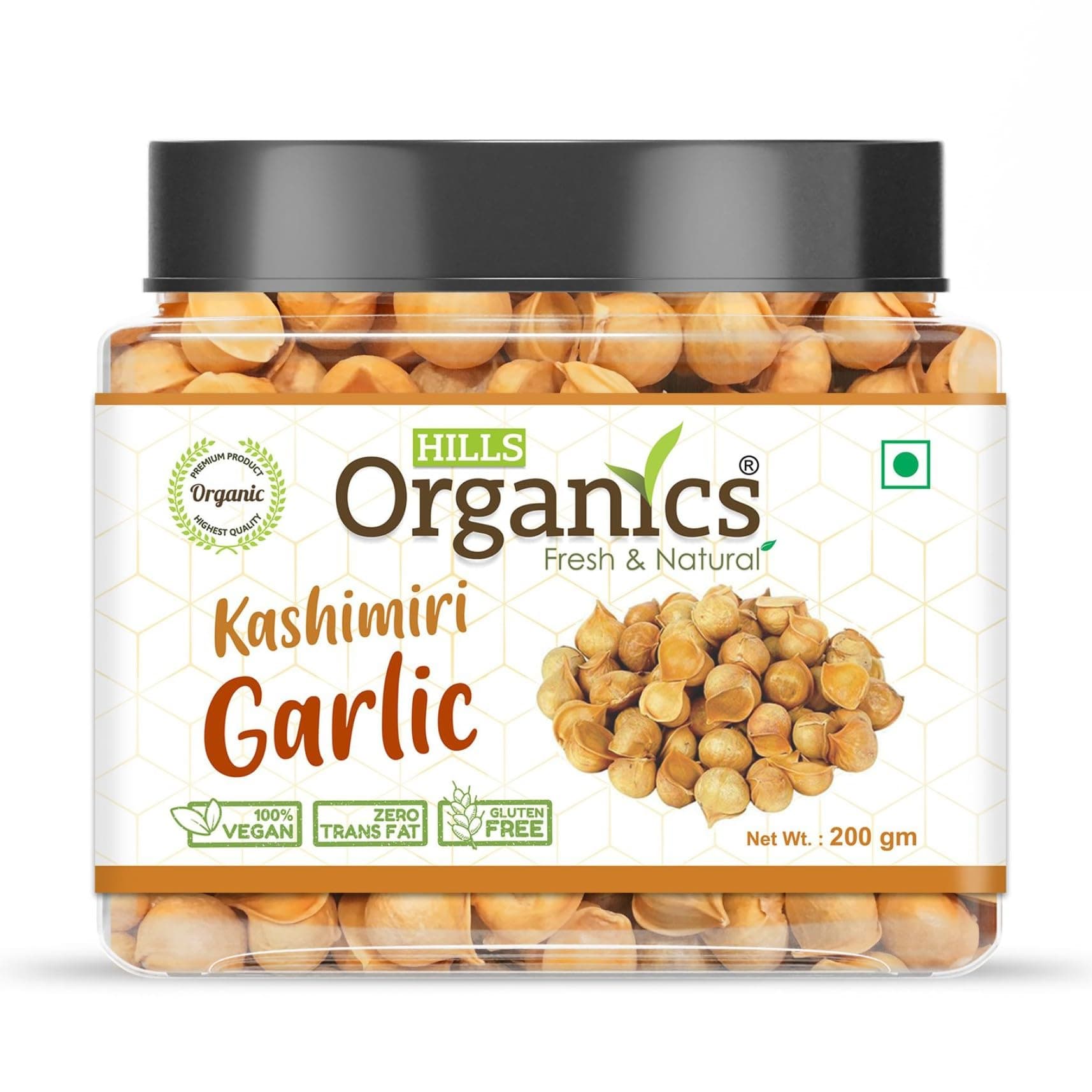 HILLS ORGANICS Kashmiri Garlic 200 gm | Premium Himalayan Single Clove Garlic | Snow Mountain Garlic | Pahadi Lehsun Allium Sativum - Jar Pack of 1