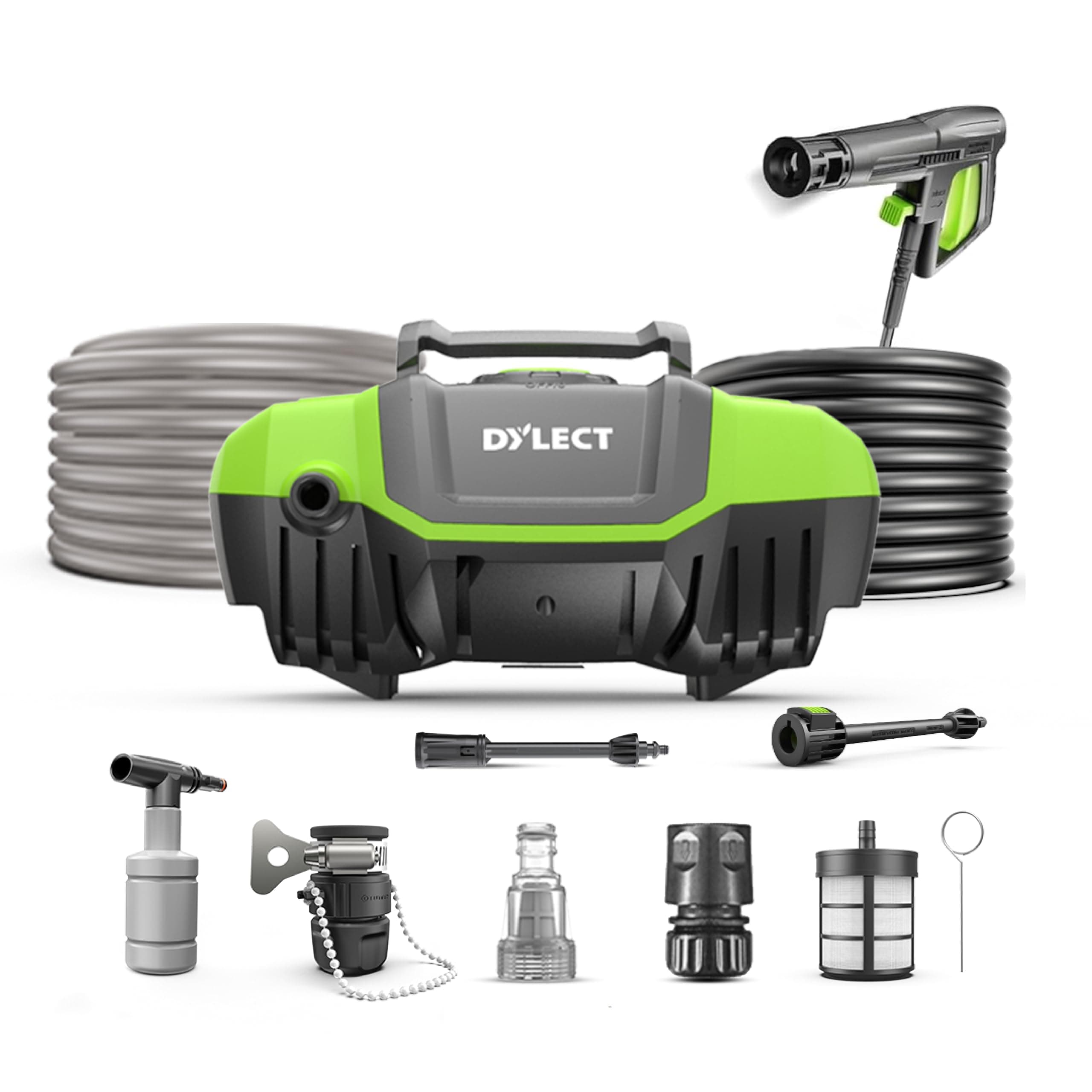 DYLECT Ultra Clean Pro High Pressure Car Washer Pump,2000 Watts Motor, 150 Bars Pressure,6.5L/Min Flow Rate, 8m Outlet Hose, Portable, for Bike and Home Cleaning with 10 Accessories
