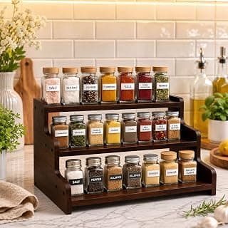 3 Tier Wooden Spice Rack Kitchen Organizer Rack for Countertop | Wooden Spice Rack Stand for Kitchen Counter | Kitchen Shelf Organizer & Cabinet Shelf Riser | Decorative Masala Rack Storage