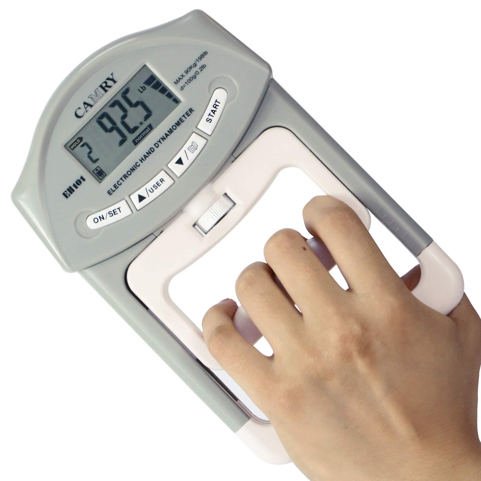 Camry Baseline Camry 200 Lbs / 90 Kgs Digital Hand Dynamometer Grip Strength Measurement Meter Auto Capturing Hand Grip Power Hand Strengtheners - Gray, Plastic