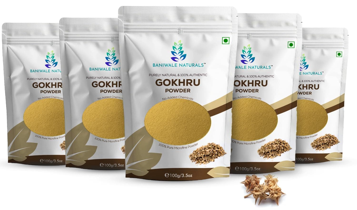 Gokshura Powder - 100g | Tribulus Terrestris/Gokhru Churna | Boost Energy, Strength & Testosterone | Pure & Natural | Non GMO With No Added Preservatives (Gokhsura Big Pack, Pack of 5)