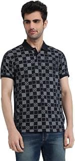 Parx Men Regular Fit Print Pattern Cotton Polyester Blend Half Sleeve Polo Neck Casual T-Shirt Blue