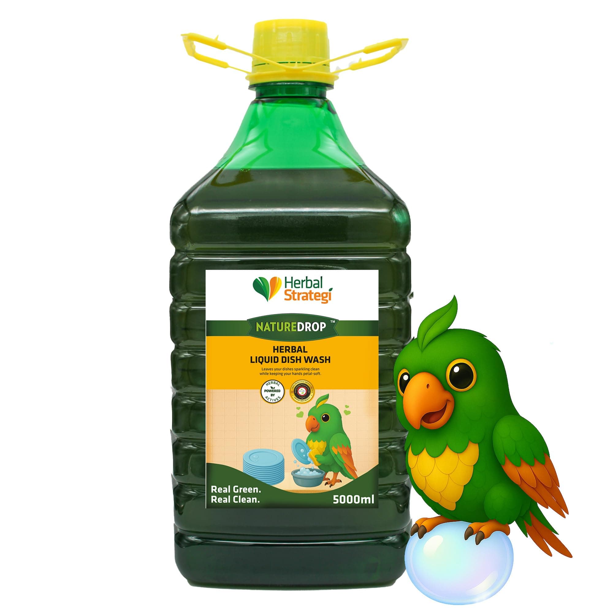 Herbal Strategi NatureDrop Dishwash Liquid - 5L | Khanewala Clean - Safe around food | No Harsh Chemicals and No Toxic Residue | Powered by Herbal Actives | Certified EcoFriendly