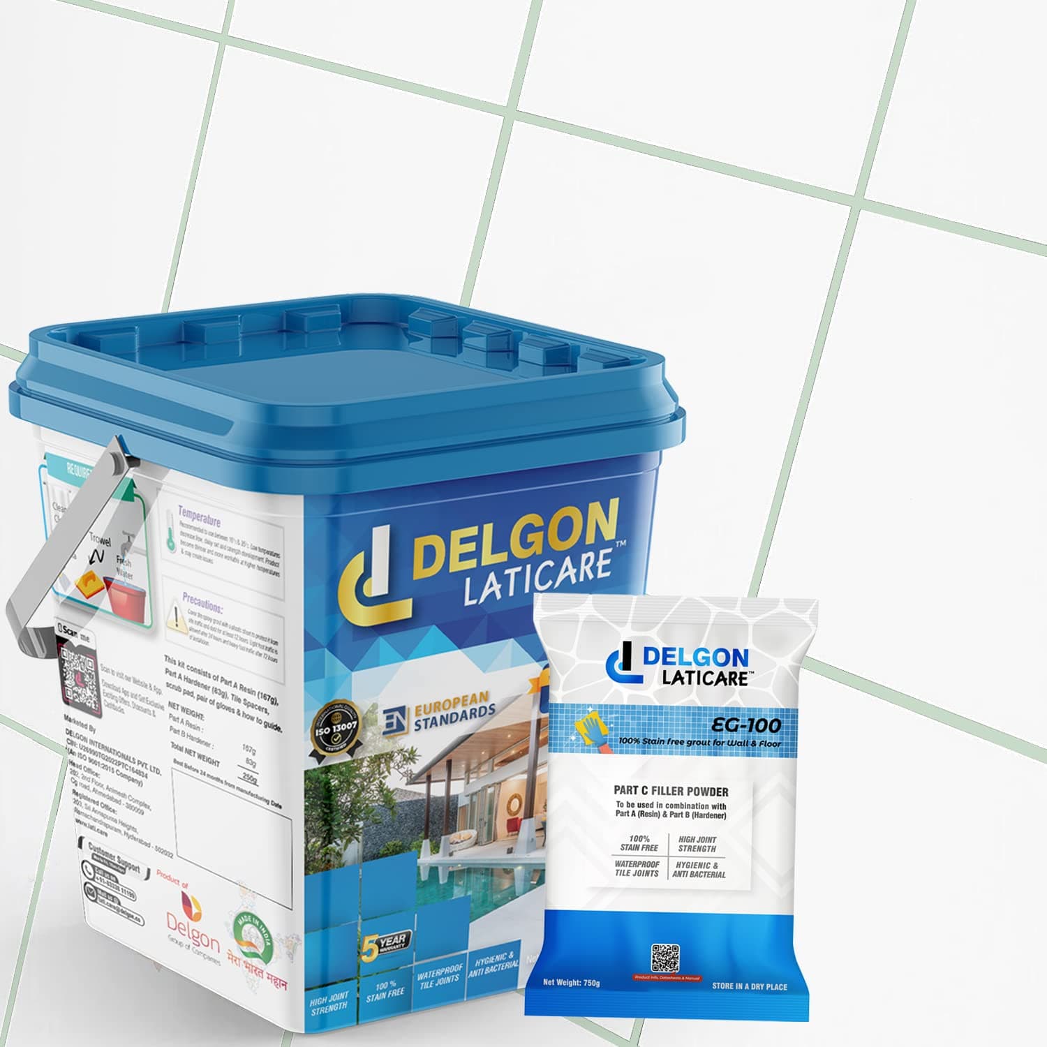 Delgon Laticare Premium Quartz Epoxy Grout EG-100 (5kg, Light Green - 54) - Waterproof Tile Gap Filler for Bathroom, Kitchen, Floor & Wall - Stain Resistant