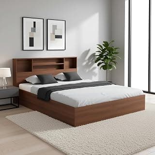 FURNIFLIX Engineered Wood King Size Bed with Storage | Wooden Double Bed Cot Palang Furniture for Bedroom & Living Room (Walnut Finish) | 1 Year Warranty
