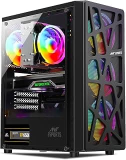 Ant Esports Elite 1100 Mid-Tower Gaming PC Cabinet | Tempered Glass Side Panel | Support ATX/M-ATX/ITX | Pre-Installed 4 x 120mm Rainbow Fans (Black)