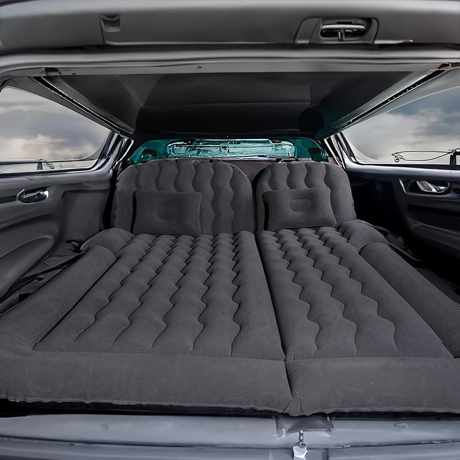 amazon basics SUV Car Inflatable Bed | 2 Air Pillow & Air Pump | Car Sleeping Bed for Kids | Car Back Seat Bed | Quick Inflatable Bed | Car Bed for Trip, Camping, Picnic, Pool & Beach Pack of 1 Black
