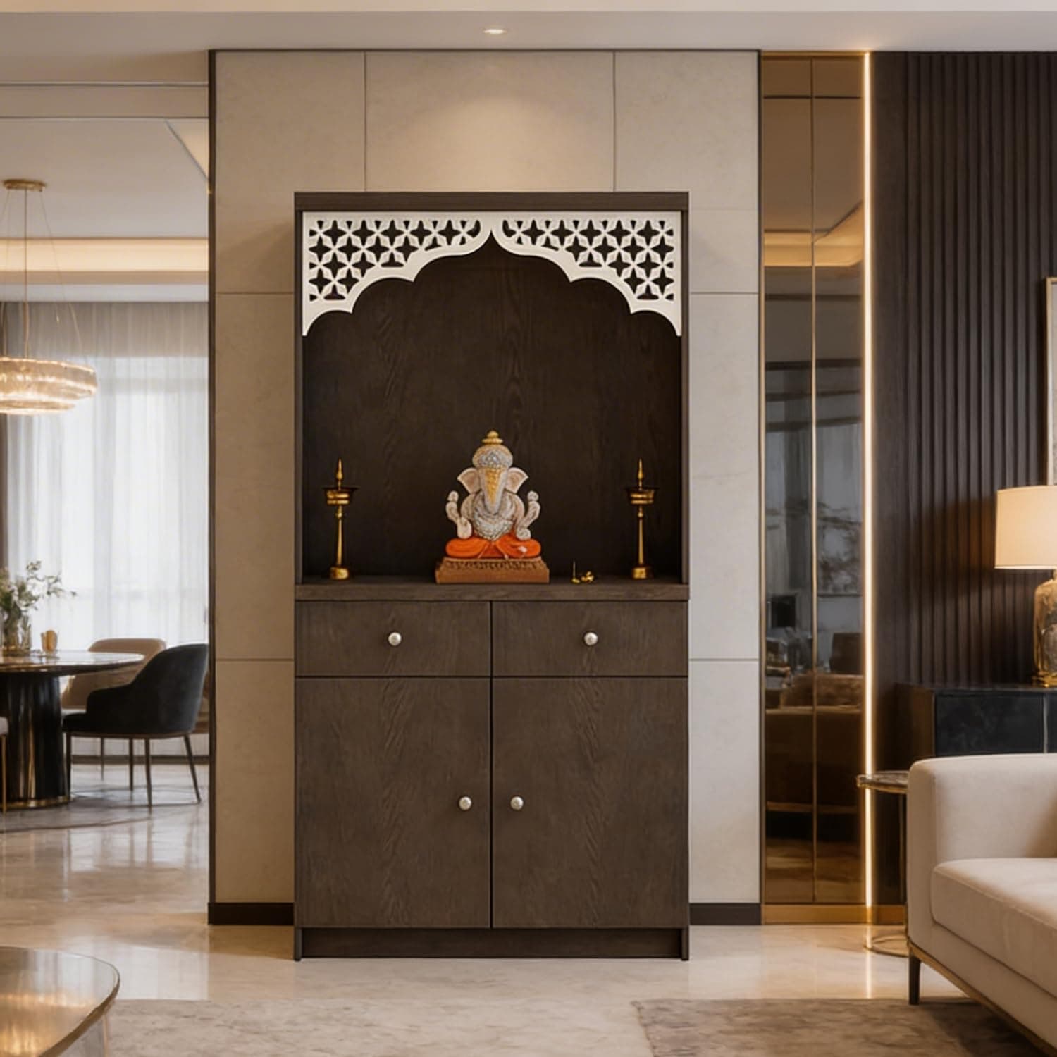 TRISULM Prime Home Temple/Pooja Unit/Home Mandir/Engineered Wood(Knock Down)
