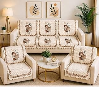 ONAVH Presents Quilted Sofa Cover Set 5 Seater for Living Room - 3 Seater & 1+1 Seater Sofa Slip Covers for Home - Premium Furniture Protector Panels for Sofa Couch Office, 10 Pieces