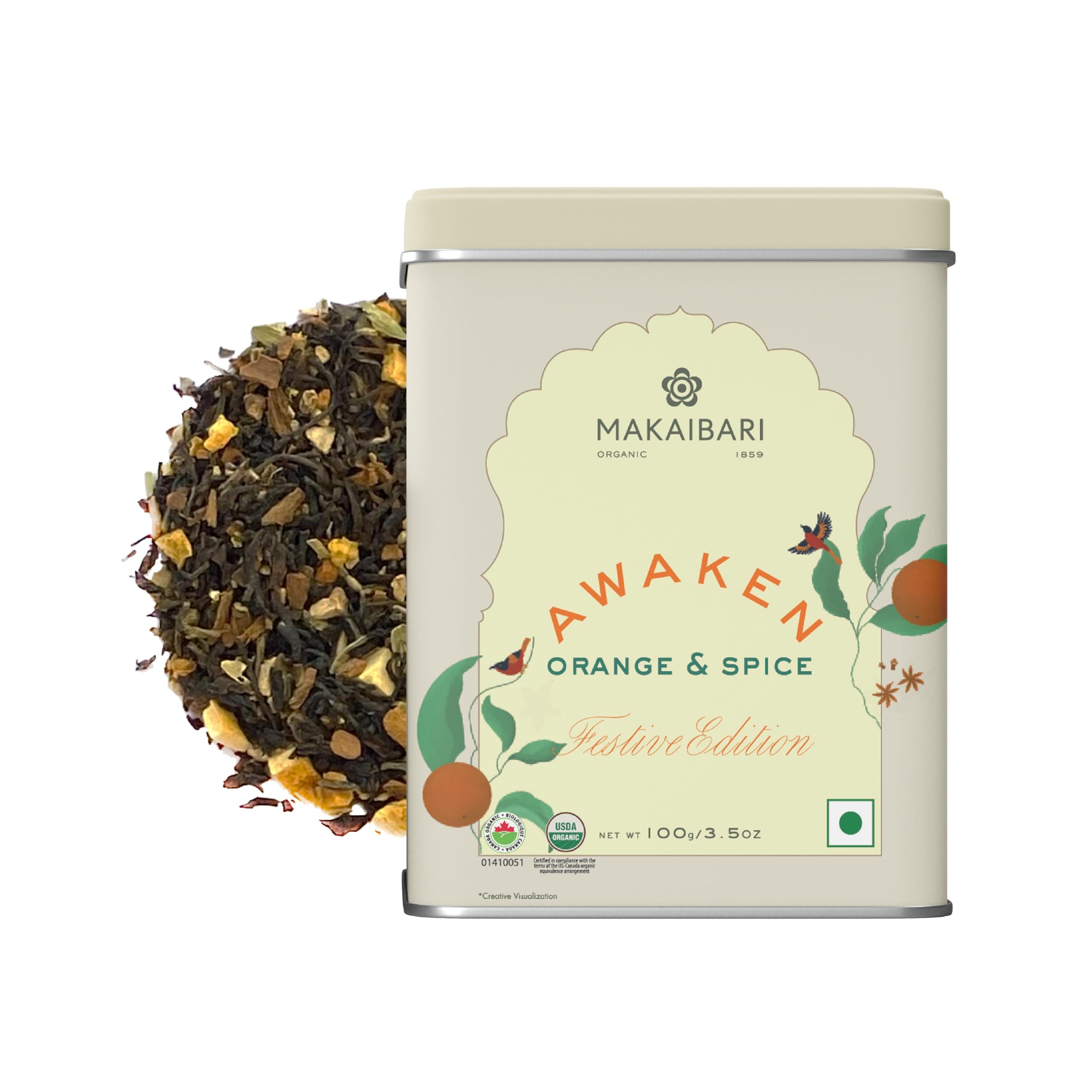 Makaibari Festive Edition: Awaken - Orange & Spice Black Tea 100 Gm | Flavoured Black Tea with Citrus & Spices | Refreshing & Aromatic | 100% Natural