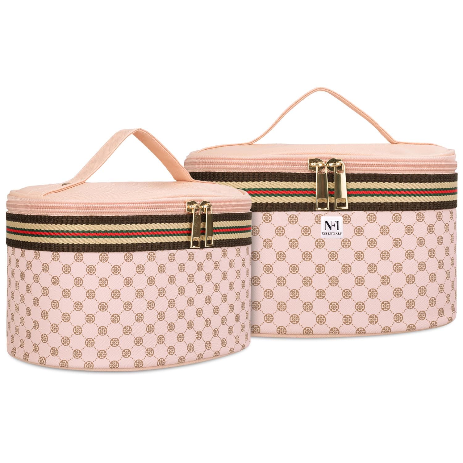 NFI Essentials Canvas Set of 2 Casual Cosmetic Box Makeup Box Jewellery Box Trousseau Vanity Jewellery Bridal Box for Wedding Beauty Case Organizer, 16.5Cm, 15Cm, Beige