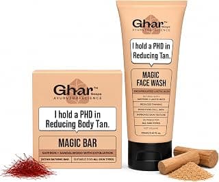 Ghar Soaps Magic De-Tan Face Wash & Sandalwood Saffron Bath Soap | With Sandalwood, Saffron & Glutathione | Reduce Tan, Brightening & Glowing Skin | Handmade & Paraben-Free | For Men & Women
