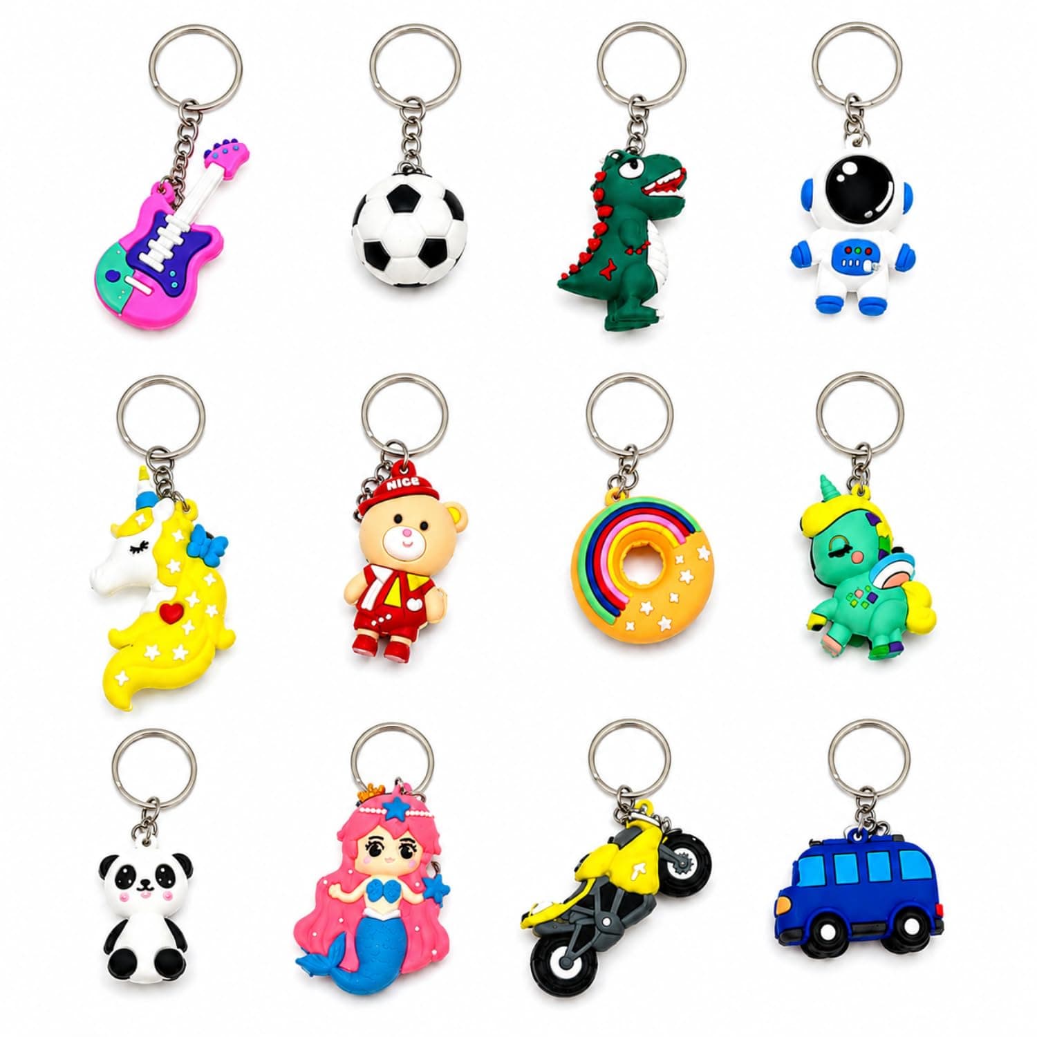 Toy Imagine Rubber Cartoon Keychains for Kids (Pack of 12) Cute 3D Silicone Key Rings for Boys & Girls, Birthday Return Gifts Key Rings for Car, Bike, Backpack & House Keys Assorted