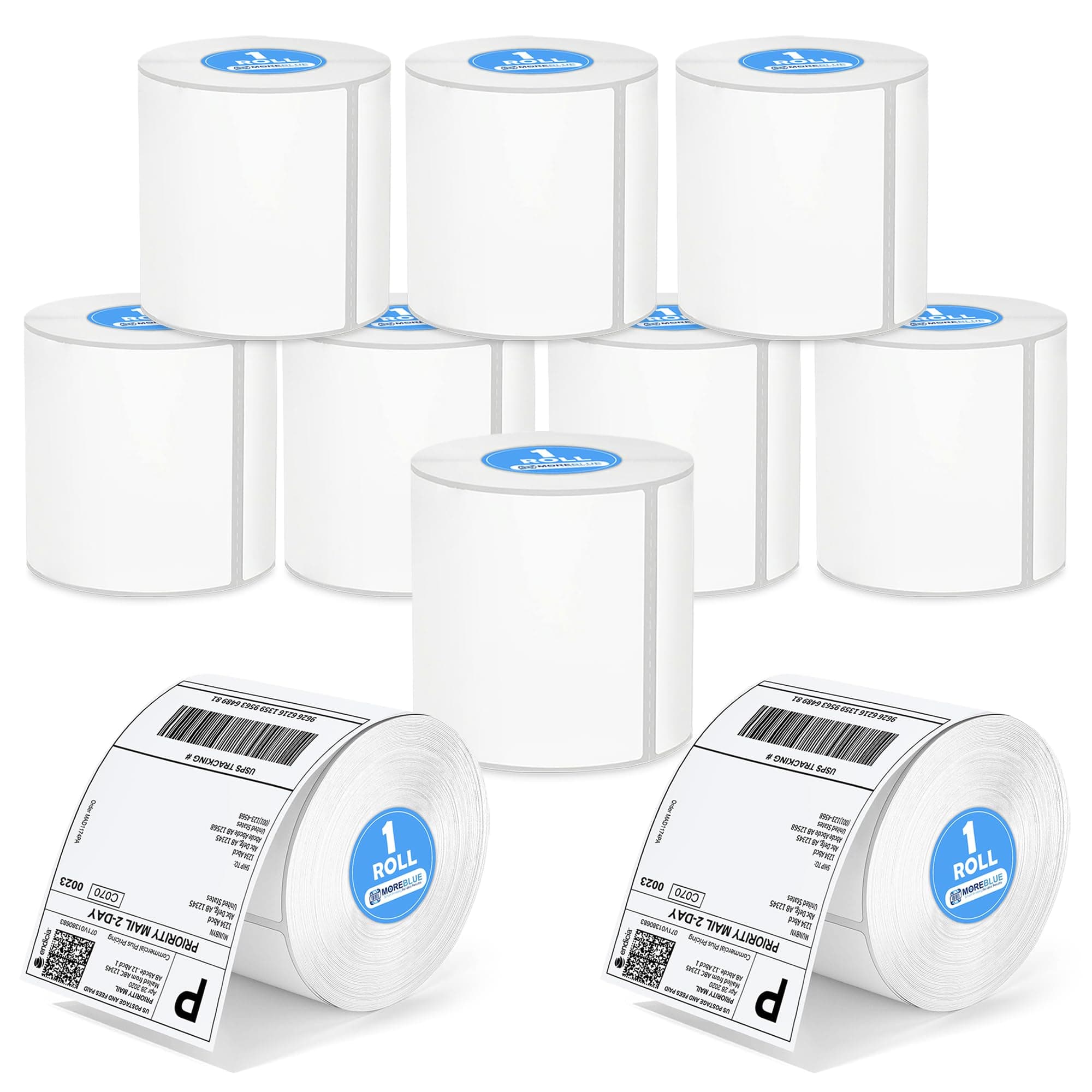 MOREBLUE® 4x6 Thermal Label Roll for Shipping 10 Roll, 100mm x 150mm (400 Label Per Roll) Direct Thermal Shipping Labels Sticker Roll | Strong Adhesive Barcode & Address Labels for Courier