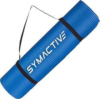 Amazon Brand - Symactive 10mm Extra Thick NBR Yoga Mat with Carrying Strap, Yoga Mat for Women & Men for Workout, Yoga and Fitness (Blue)