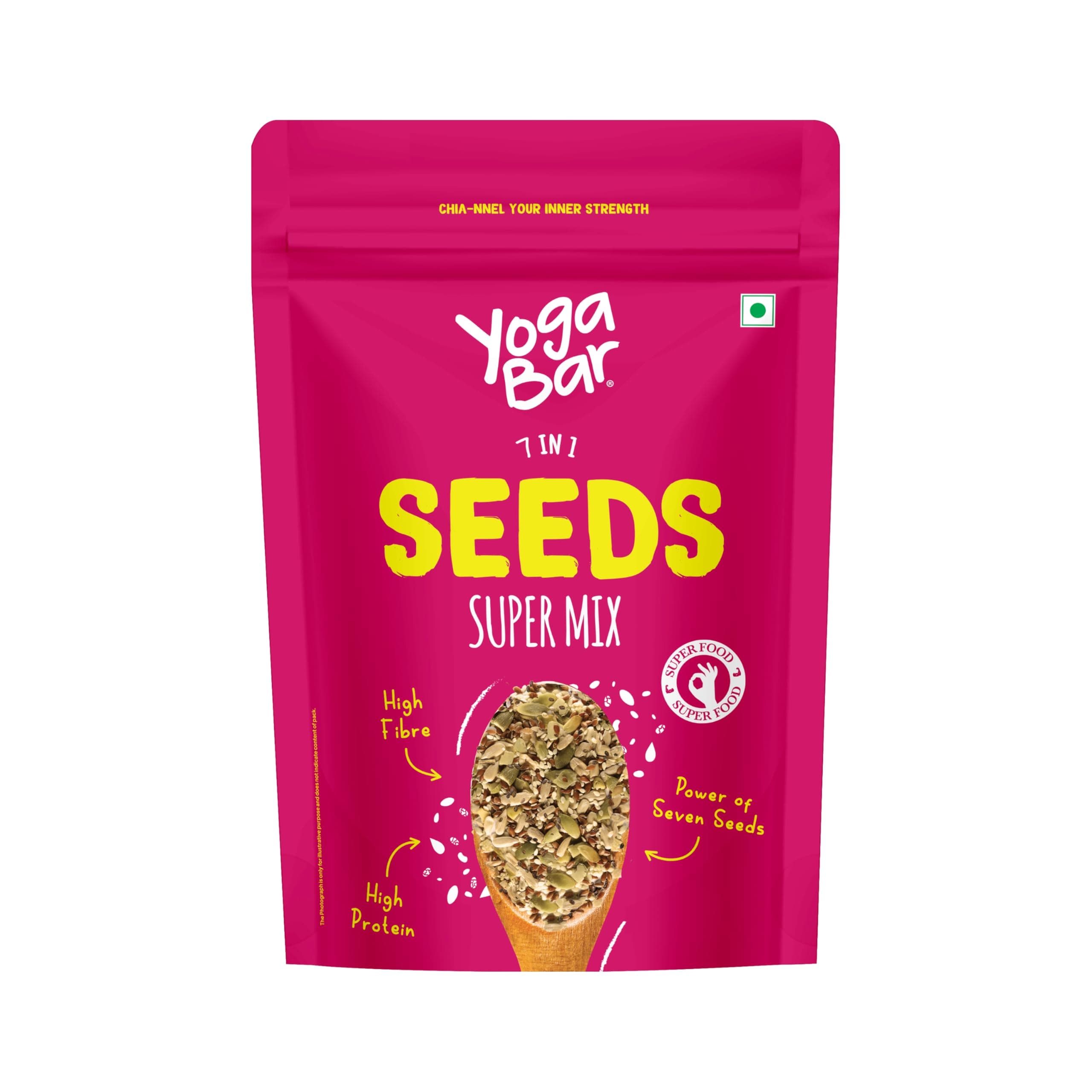 Yogabar 7-in1 Seeds Mix 250g | Mixed Seeds Chia, Pumpkin, Flax, Sunflower, Watermelon, Sesame & Soy Nuts Mix | Rich in Protein & Fibre | High Protein Snack with Anti-Oxidants