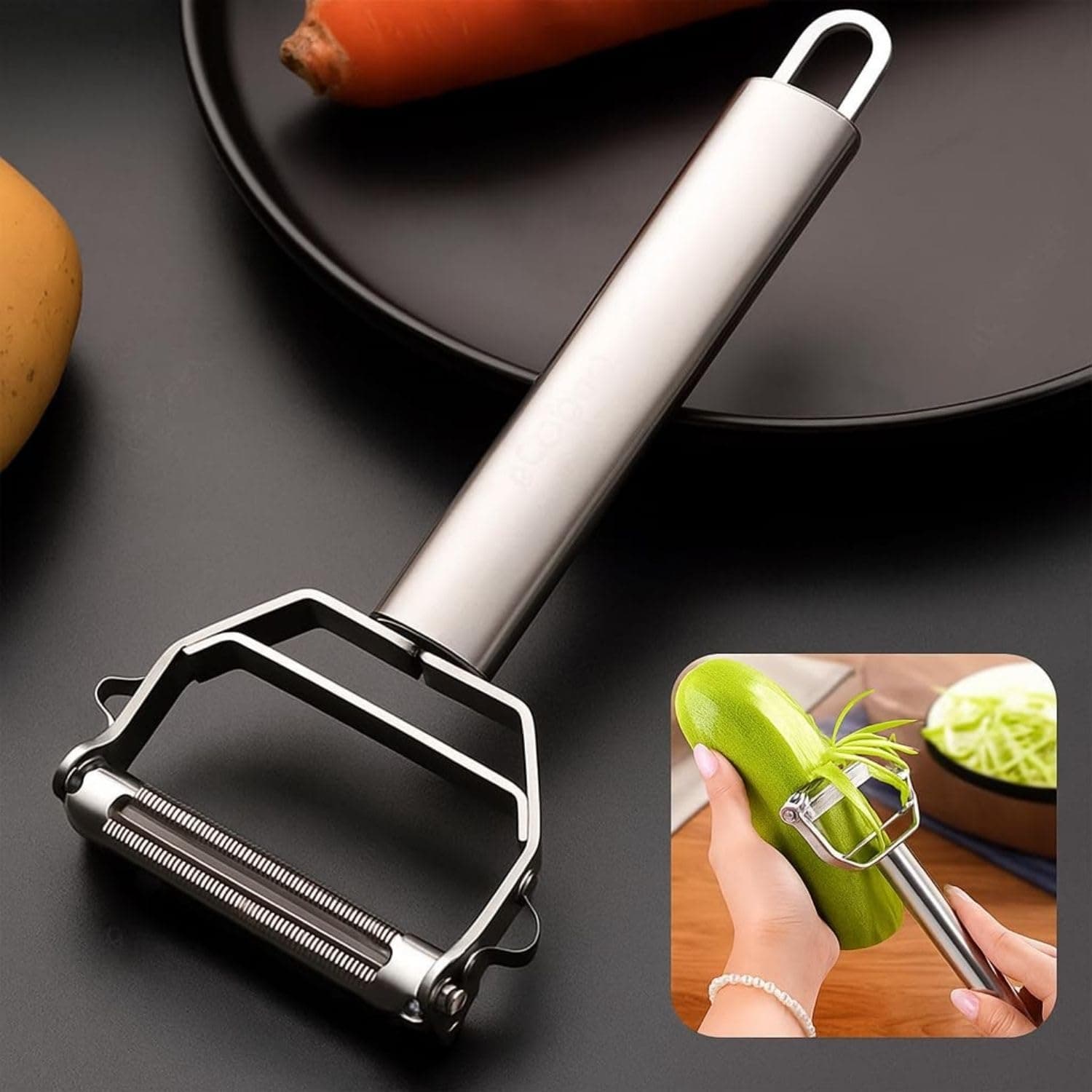 LOTERO Peeler for Vegetables and Fruits | Stainless Steel 2-in-1 Vegetable Peelers for Kitchen | Sharp Dual Blade, Slicer, Shredder, Grater | Julienne Peeler for Potatoes, Carrots, Salad Cutter & More