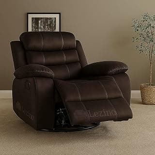LEZINO 1 Seater Rocking Revolving Manual Recliner Chair in Suede Fabric (Brown, Single Seater)