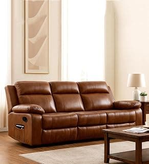 LEZINO 3 Seater Manual Faux-Leather Recliner Chair for Home, Brown (3 Seat Manual Recliner, Brown)
