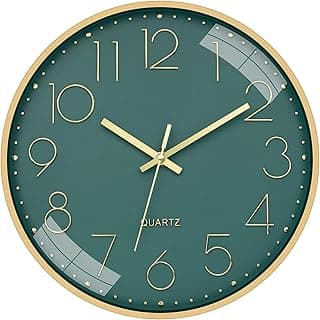 Rylan Plastic Wall Clock 12" Silent Quartz Decorative Latest Wall Clock Non-Ticking Classic Clock Battery Operated Round Easy to Read for Room/Home/Kitchen/Bedroom/Office/School- (Green Gold), Analog