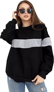 LEOTUDE Women's Loopknit Boyfriend/Loose Fit Round Neck Sweatshirt (Color Black)
