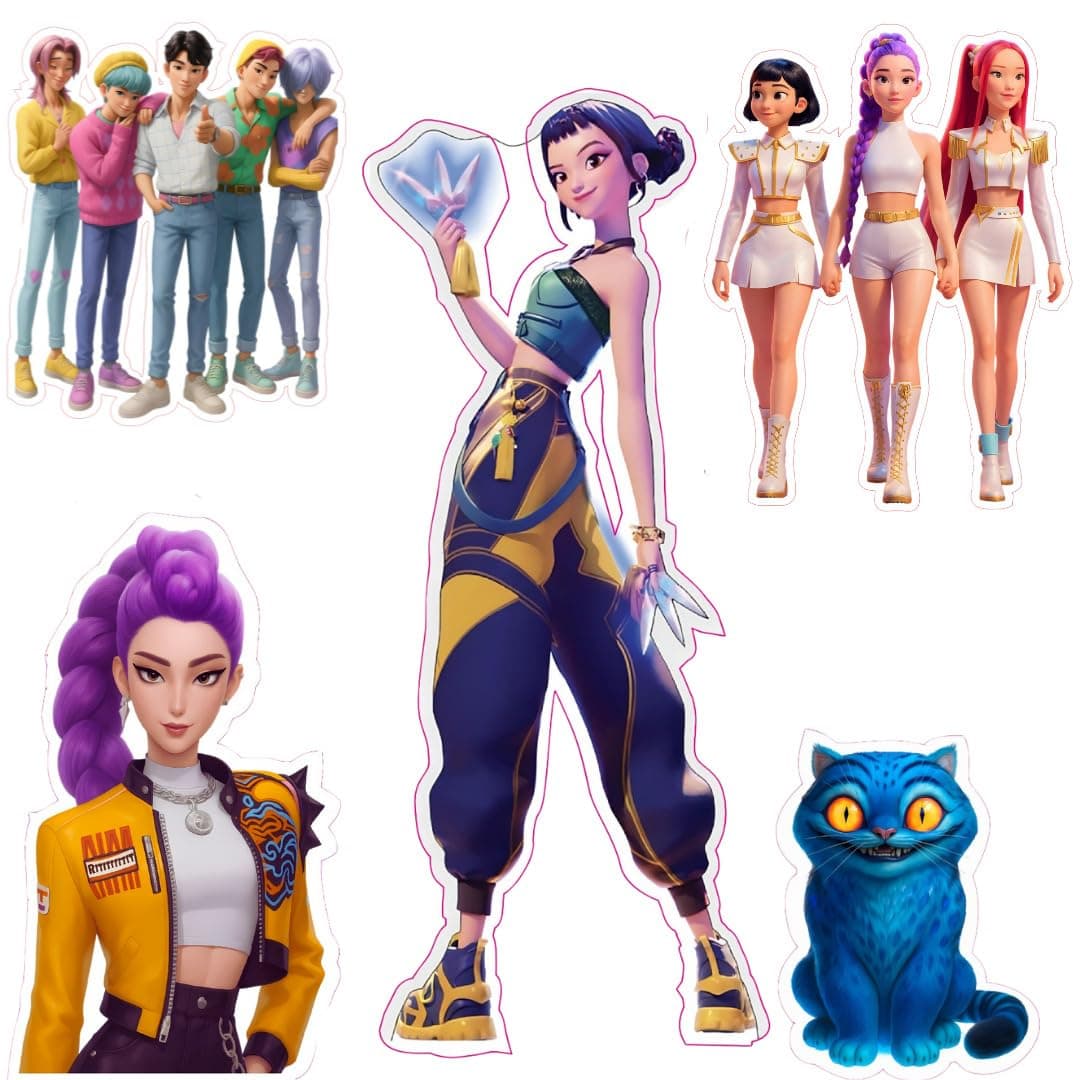 Wanna Party Kpop Demon Hunters Birthday Decoration- Pack of 5 Theme Party Cutouts for Kpop Party Supplies