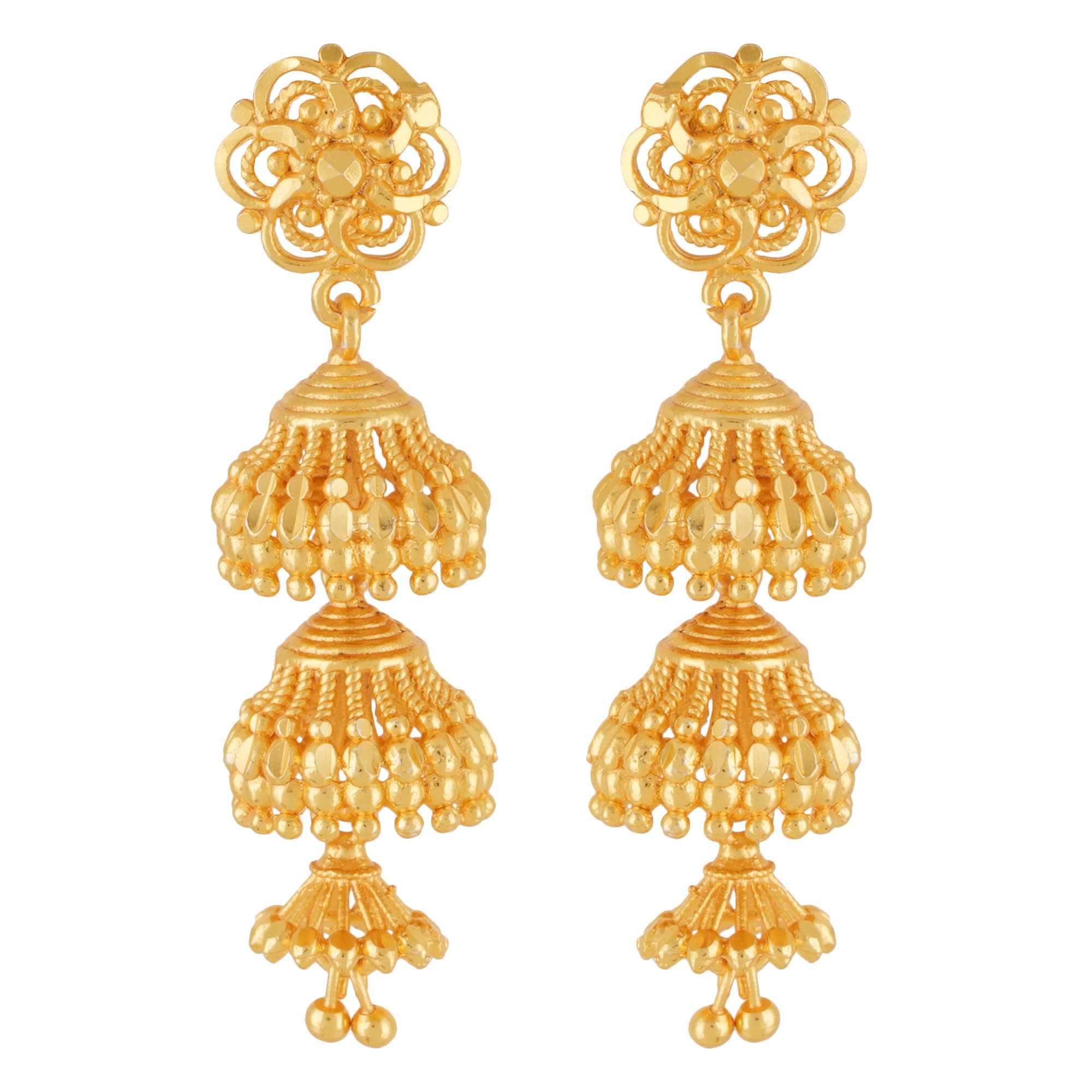 Shreyadzines Traditional Temple Jewellery 18k One Gram Gold Ethnic South Indian Jhumkas Jhumka Earrings Set For Women