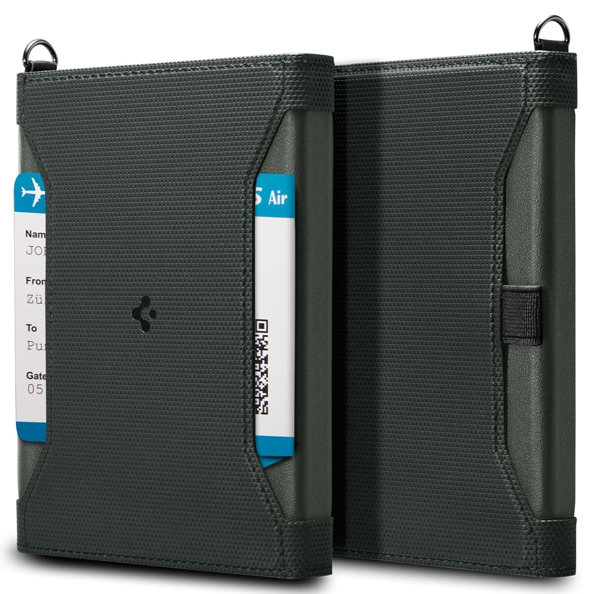 Spigen Leather Passport Holder for Men & Women - RFID Blocking Travel Wallet & Document Organizer, Premium Passport Cover with SIM Card Slot & Pin, Travel Accessories - Military Green