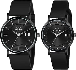 LOUIS DEVIN Silicone Strap Analog Wrist Watch for Men and Women (Green/Brown/Blue/Black) | Set of 2 Wrist Watches | Couple Watches | LDCM-BK092-ST