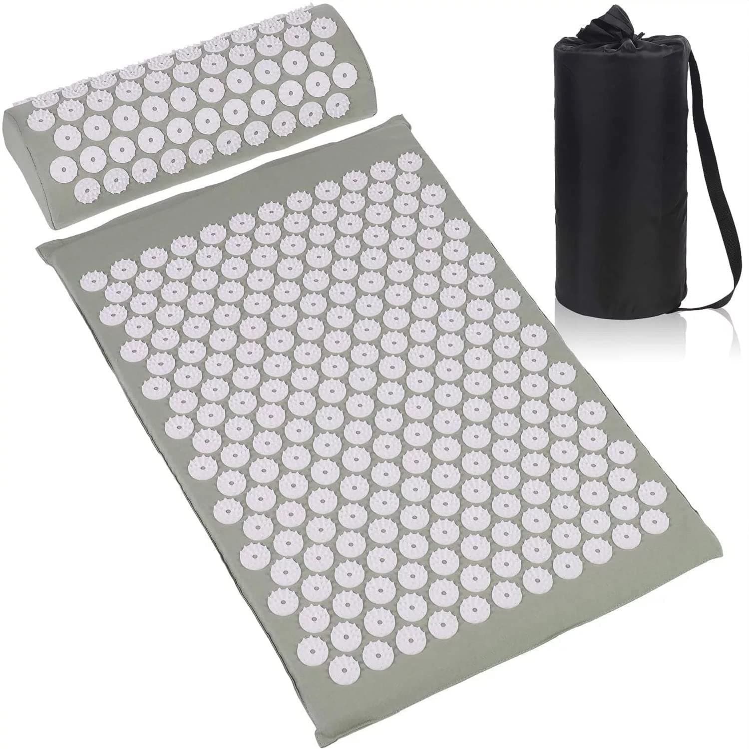 DIALDRCARE Pain Relief Acupressure Exercise Mat Handheld Massager With Pillow Massage Set for Back, Neck, Headaches Muscle Relaxation(25 X 16X1-Grey)