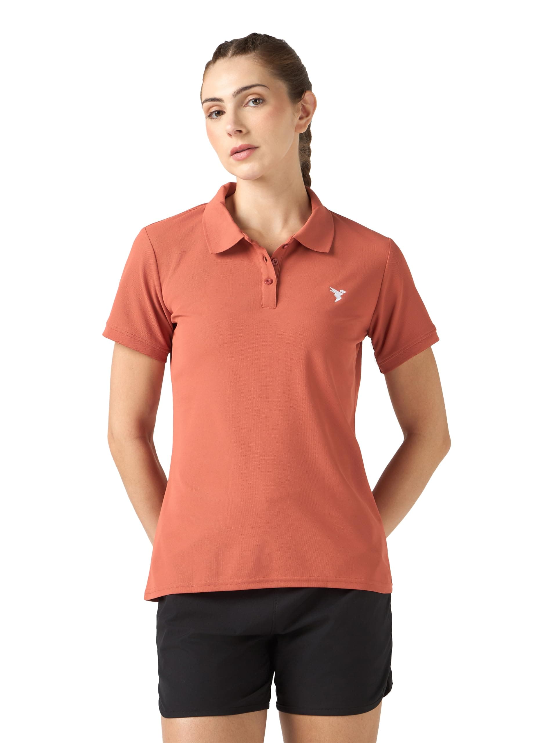 TECHNOSPORT Womens Polyester Slim Fit Solid Half Sleeve Polo Matpiq T-Shirt with Techno Dry, Anti Static for Regular Use
