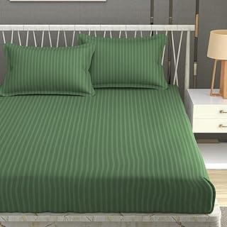 Homefab India 160 TC Stripe Glace Cotton Double BedSheet with 2 Pillow Covers - (90x90 inches) - Dark Green