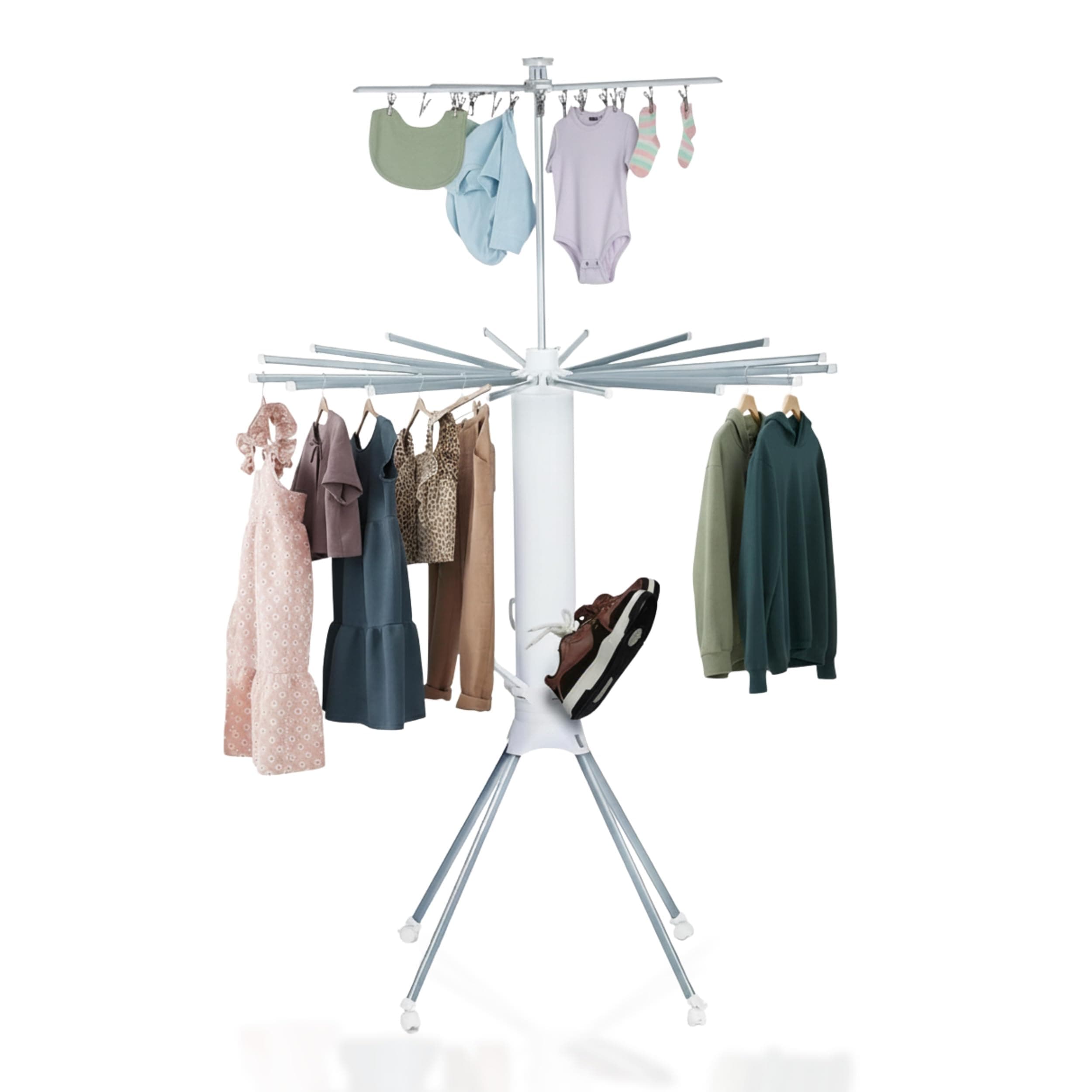 HAVAI Octopus Foldable Rotating Cloth Drying Rack | 360° Multi-Layer Laundry Stand with Lockable Wheels & Strong Load Capacity | Space-Saving Indoor/Outdoor Clothes Hanger for Home Balcony (White)
