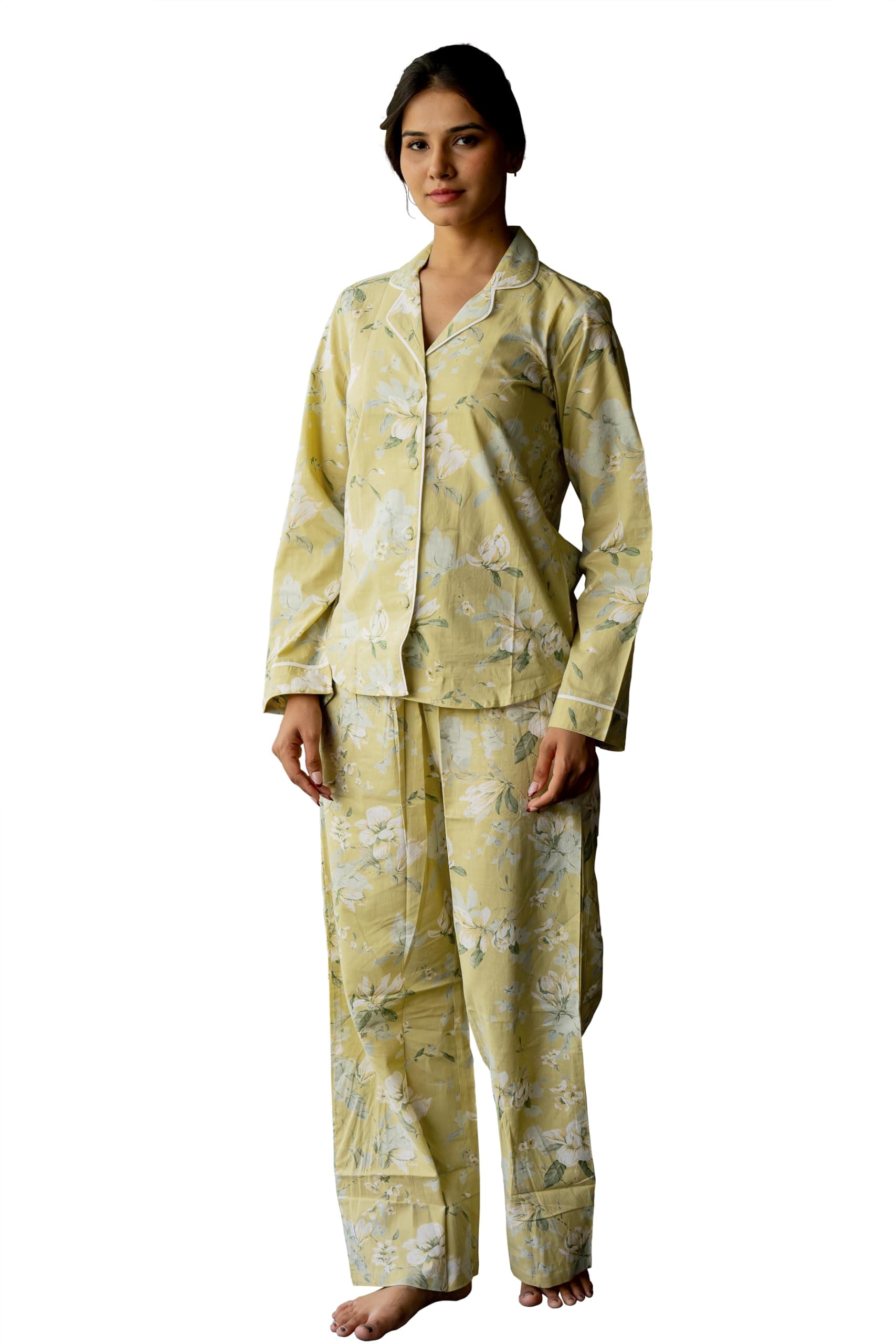 MIRCHI FASHION Pure Cotton Night Suit | Jaipuri Floral Printed Cord Set for Women | 2 Piece Loungewear & Nightwear Set with Palazzo