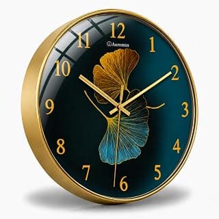 Auromin Wall Clock for Hall | Silent Wall Clock for Living Room Stylish Latest Modern | Premium Fancy Unique Wall Watch for Bedroom, Office (Gold-Leaf)