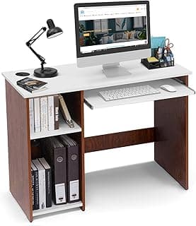 ABOUT SPACE Computer Table for Home - Study Table for Students, Adults Work Table for Home Office with Keyboard Tray, Adjustable Storage Space & Wire Holes (Oak Red & White - L 103 x B 43 x H 75 cm)
