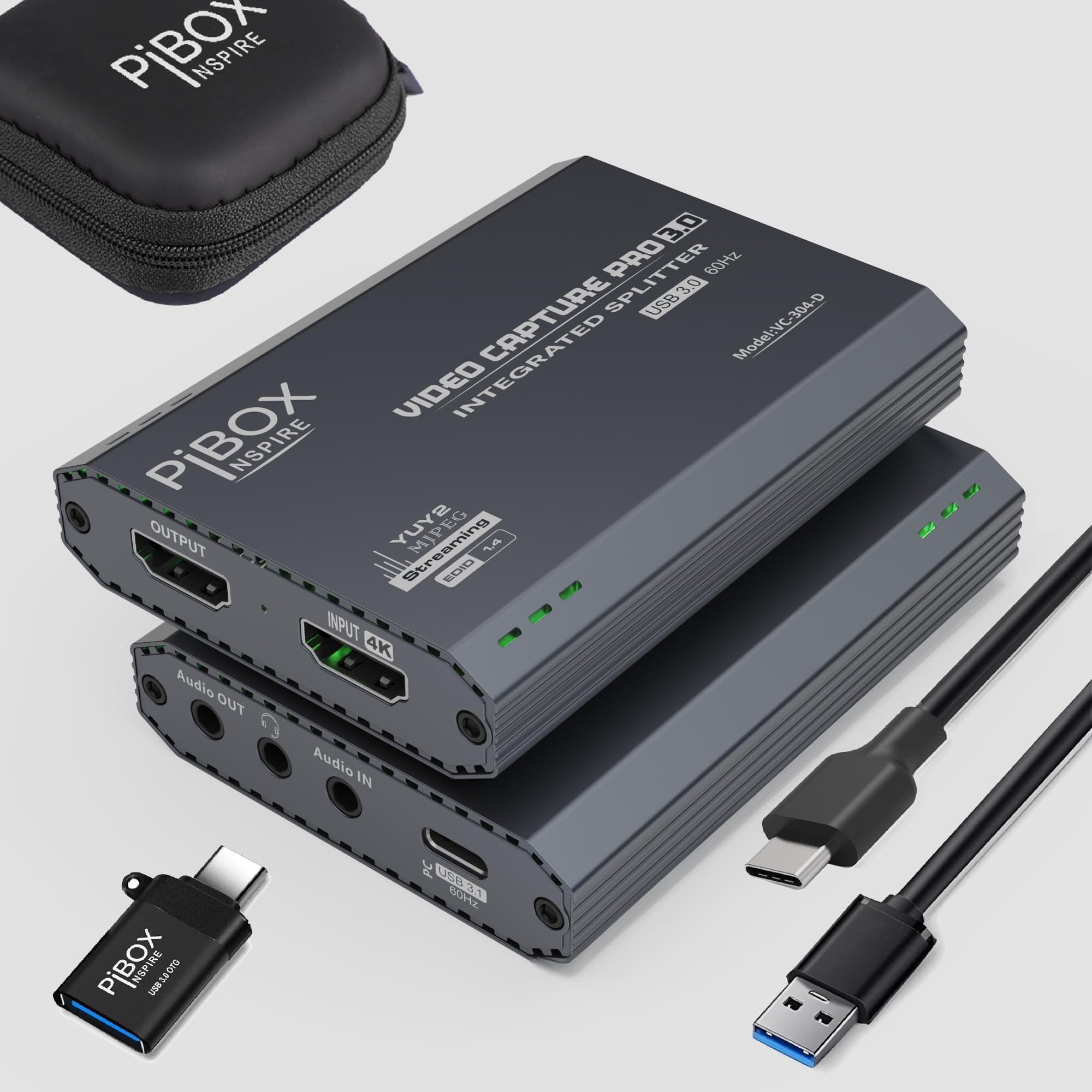 PiBox India 4K HDMI Video Capture Card Device PRO for Streaming, Full HD 1080P 60FPS, 4K USB3.0 HDMI to USBC, Mic, Audio in Out, 1080P60 Gaming Live Streaming