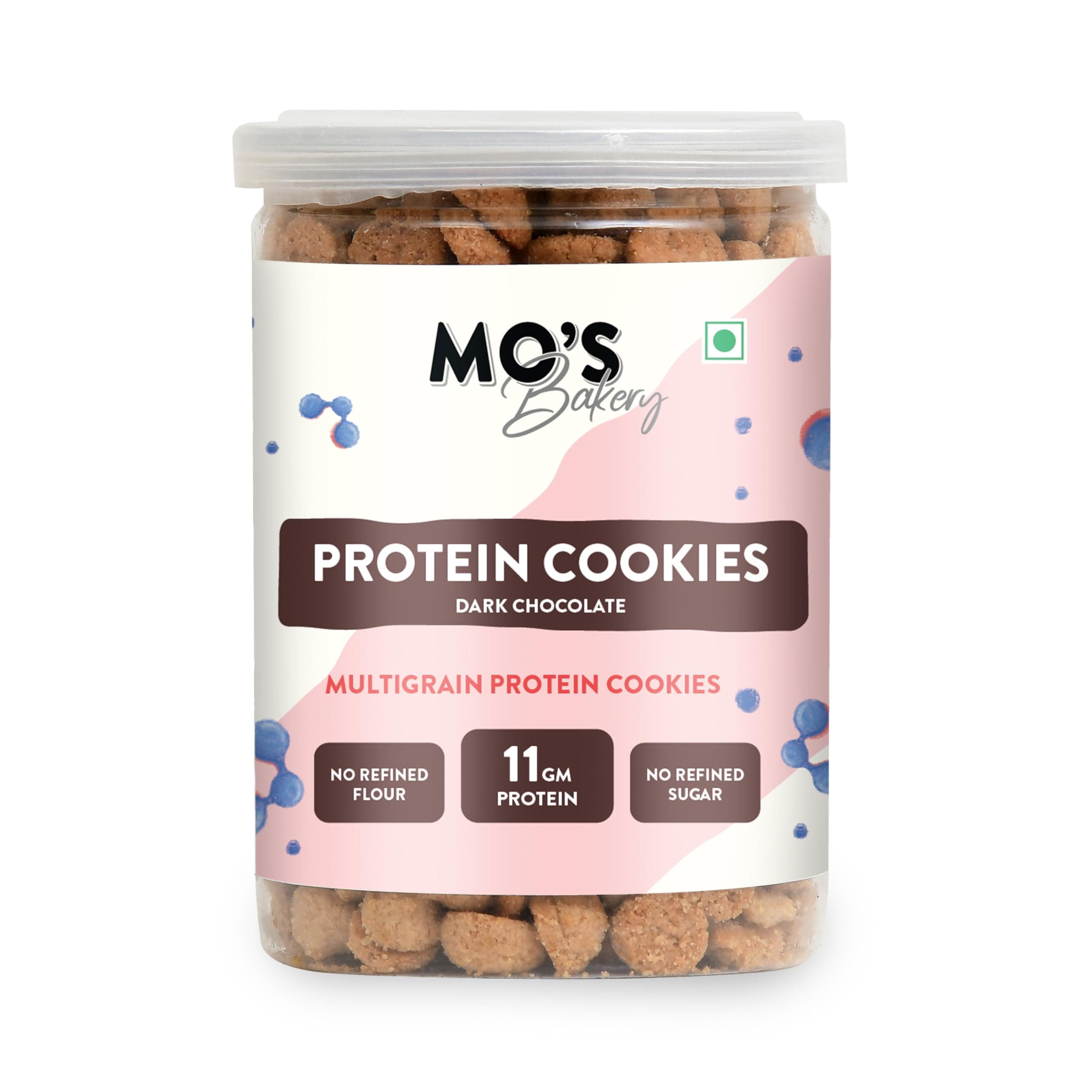 Mo’s Dark Chocolate Protein Cookies – 300g | Mini Cookies | Multigrain, Plant-Based Snack with Pea Protein, Barley, Ragi & Oats | Sweetened with Jaggery