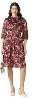 Allen Solly Women Maroon Print Casual Dress