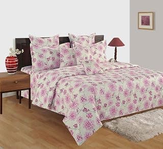 Swayam Roto Cotton Double Bedsheet with 2 Pillow Covers | Size 90 x 100 inch | 144 TC | Floral Design | Soft Breathable Bed Sheet | Comfortable & Durable for Bedroom - Beige & Purple