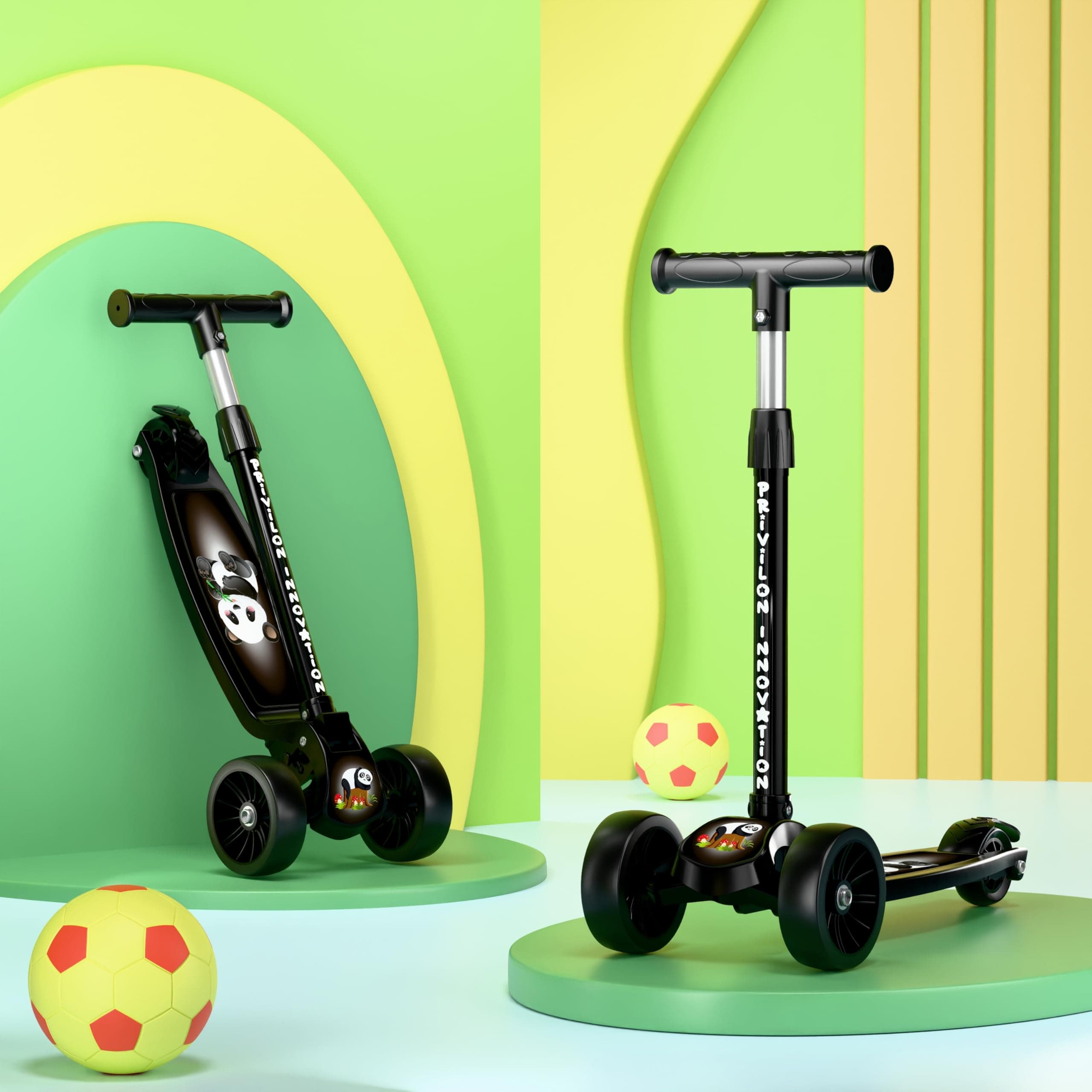 PRIVILON Innovation 3 Wheel Kick Scooter for Kids of Age 3-8 Years, All PU 3 Wheel 3 Level Height Adjustment, Light Weight 50kgs Weight Capacity for Kids (Black)