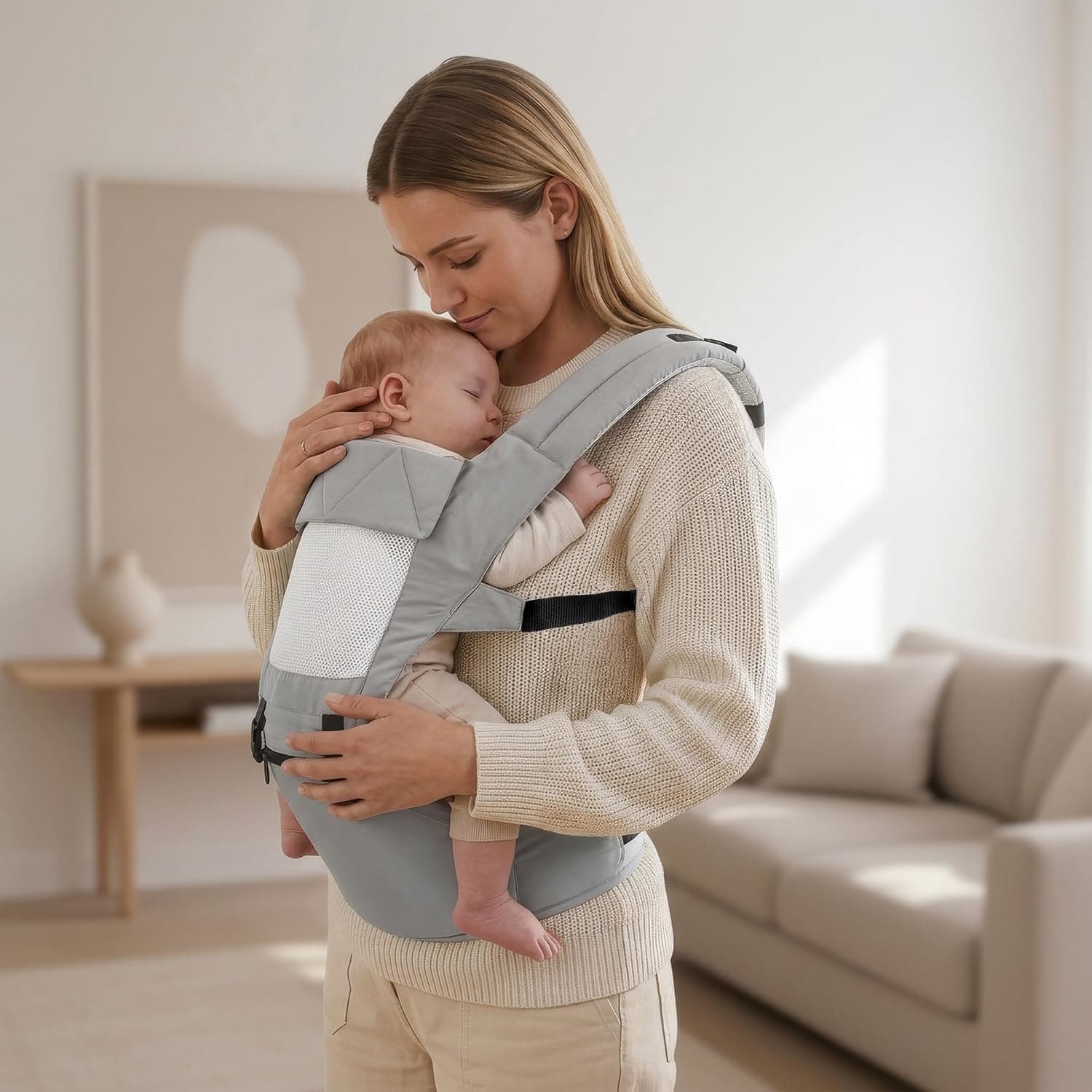 R for Rabbit Upsy Daisy Baby Carrier Cum Kangaroo Bag, Adjustable Hip Seat Belt, Stylish, Carrier with 4 in 1 Carry Position for 3 to 24 Months Kids, Max Weight up to 15 Kg (Grey Cream)