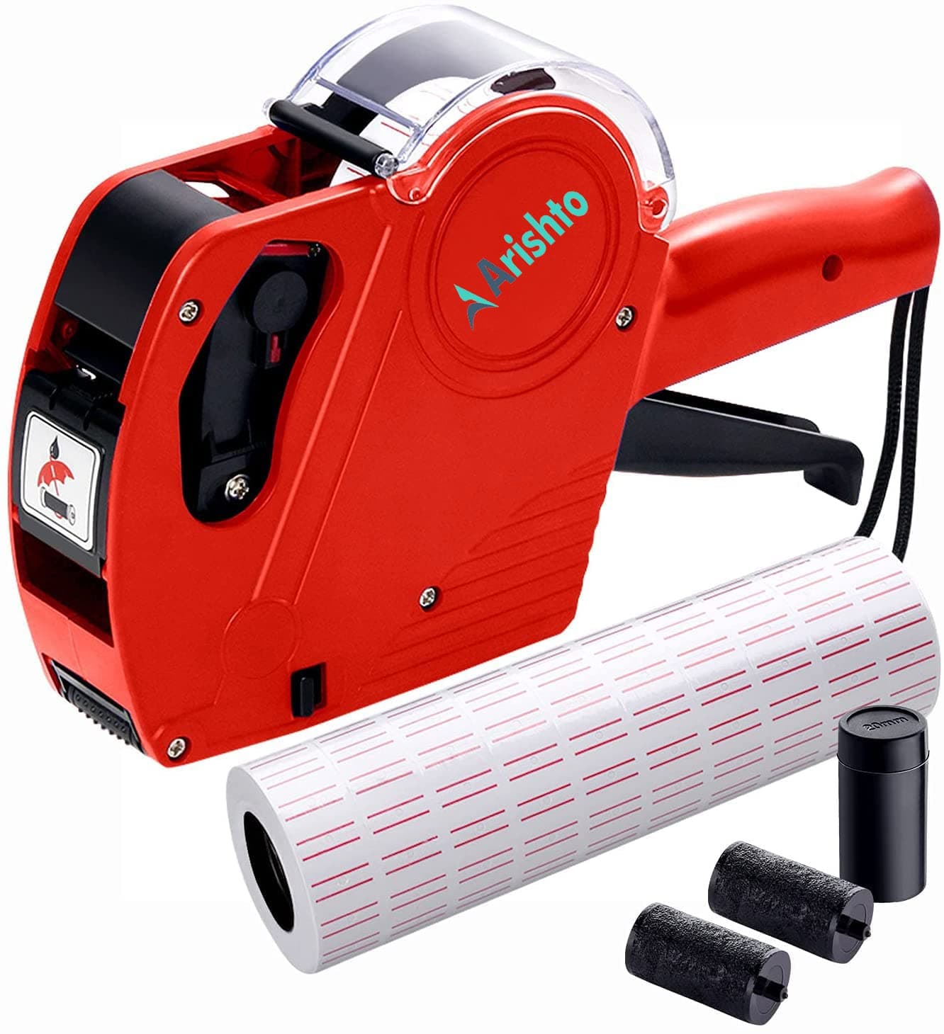 Arishto MRP Rate Gun Price Label Printer Machine - Manual 8 Digit Price Tag Machine Labeller with 2 Ink Rolls & 6000 Sticker Roll, Label Maker for Grocery Store & Small Business (Pack of 1)