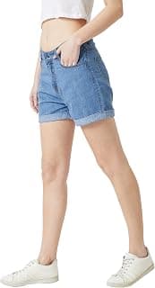 Miss Chase Women's Blue Relaxed Fit Clean Look Regular Length Mid Rise Denim Shorts
